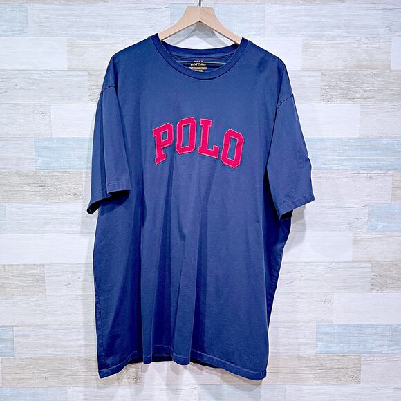 POLO Ralph Lauren Applique USA Flag Logo Jersey Tee Navy Blue Mens 2XLT 2XL Tall - Picture 1 of 7